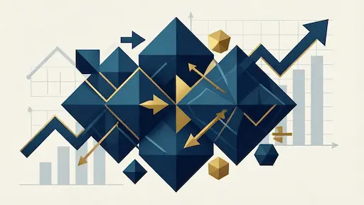 Abstract geometric shapes merging and consolidating representing iGaming M&A activity and sector consolidation trends in the first quarter of 2026
